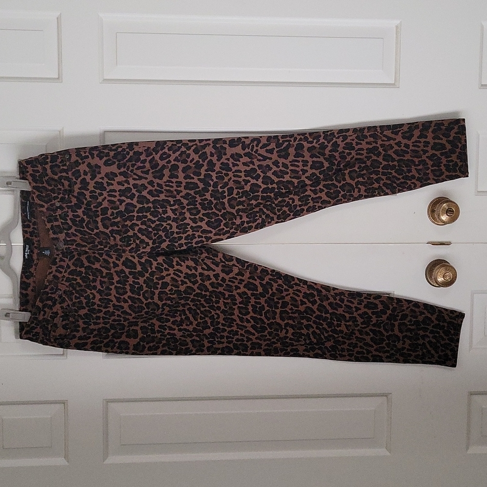 Nine West Womens cigarette high rise skinny jeans leopard cheetah print sz 8